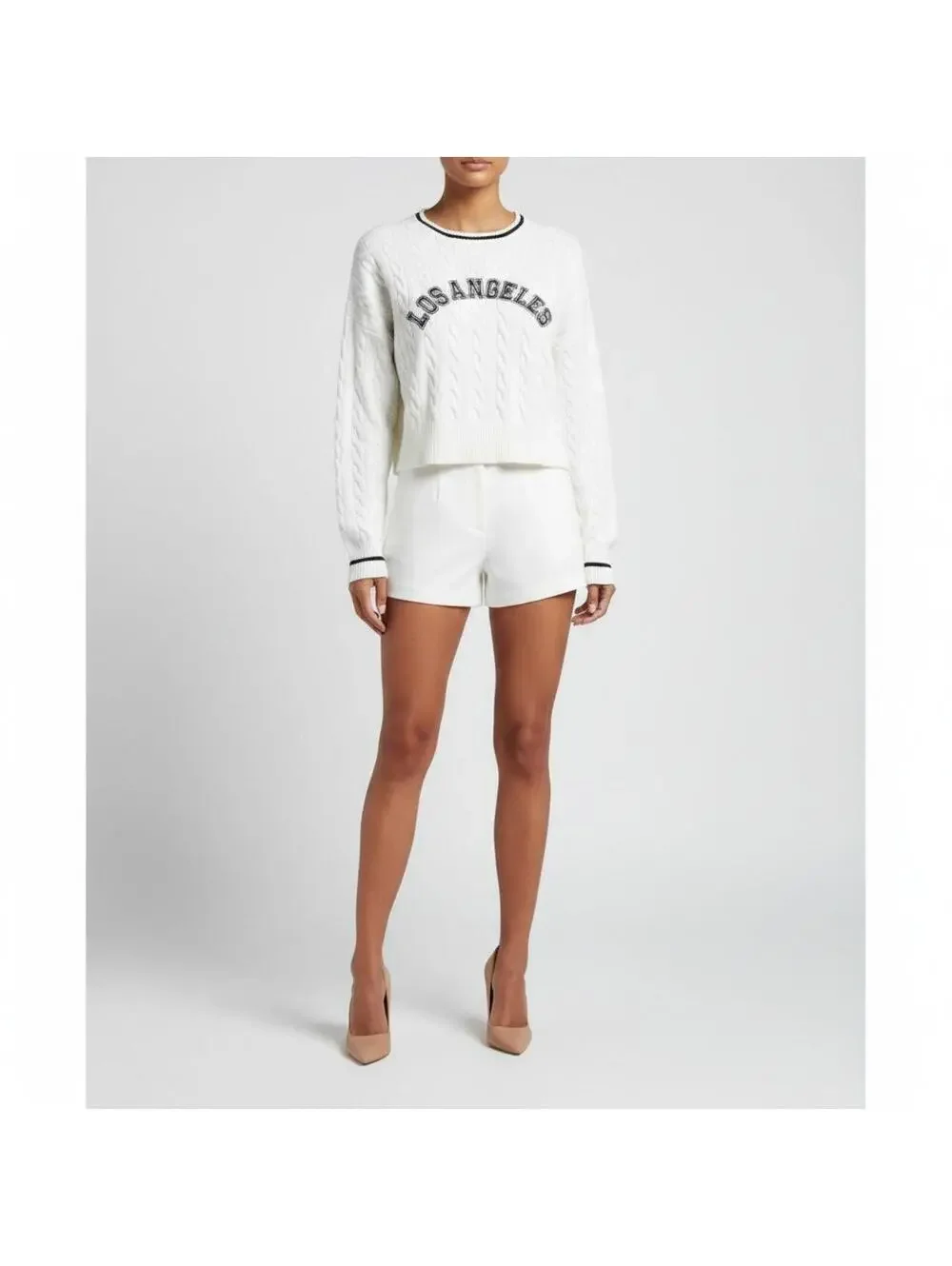 Wild Fable Women's White Cable Knit Sweater with Los Angeles Print, New Without